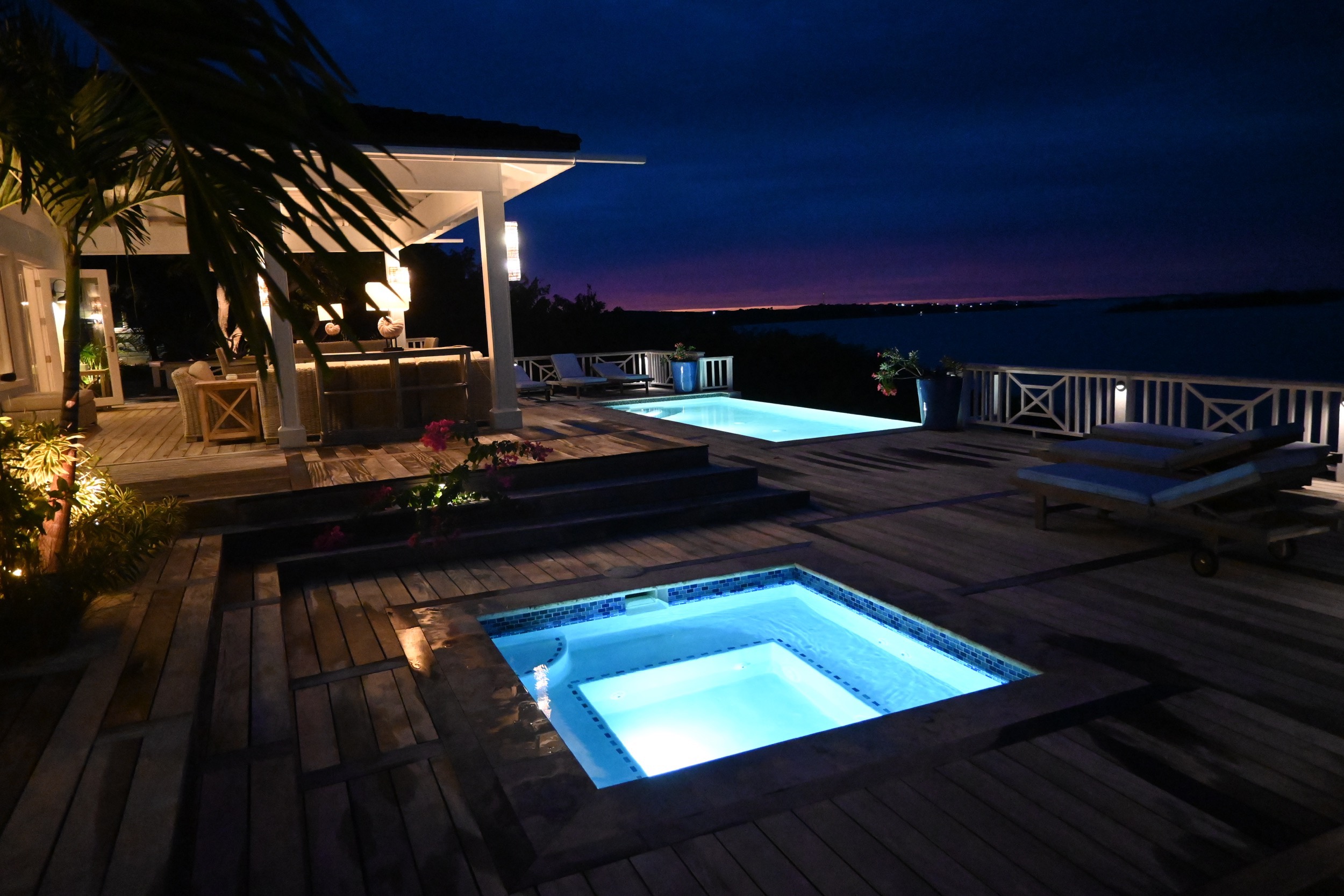 Pools at night Bakari house Great Exuma Bahamas