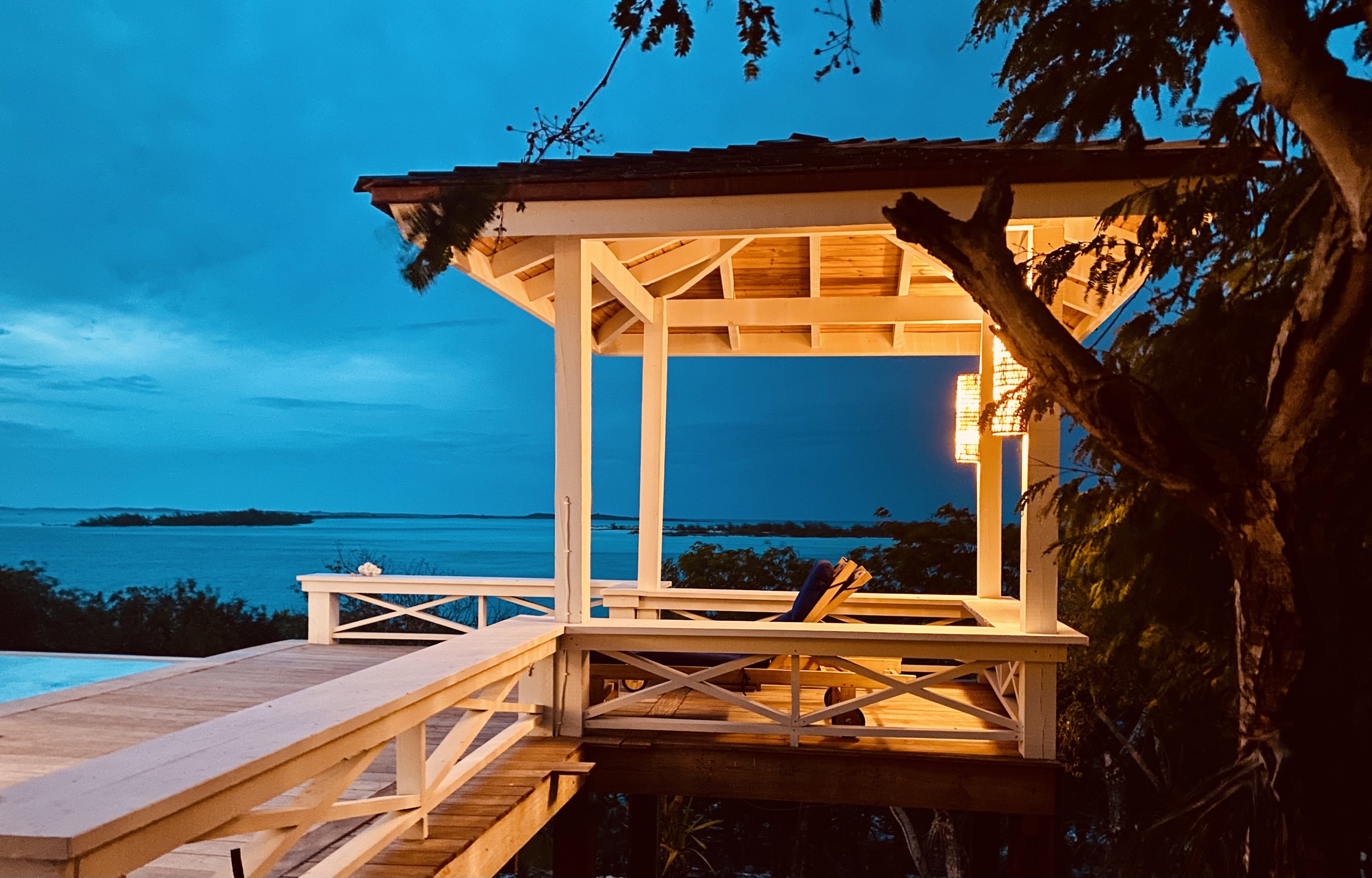 amani house bahamas pergola at night