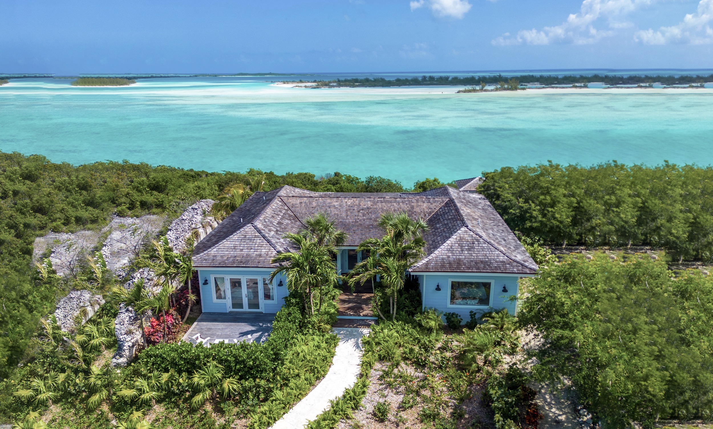 amani house bahamas sunny drone shot